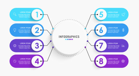 Vector Infographic label design template with icons and 8 options or steps. Can be used for process diagram, presentations, workflow layout, banner, flow chart, info graph.のイラスト素材