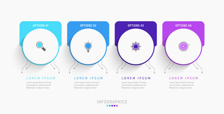 Vector Infographic label design template with icons and 4 options or steps. Can be used for process diagram, presentations, workflow layout, banner, flow chart, info graph.のイラスト素材