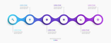 Vector Infographic label design template with icons and 6 options or steps. Can be used for process diagram, presentations, workflow layout, banner, flow chart, info graph.のイラスト素材