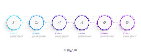 Vector Infographic label design template with icons and 6 options or steps. Can be used for process diagram, presentations, workflow layout, banner, flow chart, info graph.のイラスト素材