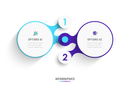 Vector Infographic label design template with icons and 2 options or steps. Can be used for process diagram, presentations, workflow layout, banner, flow chart, info graph.のイラスト素材