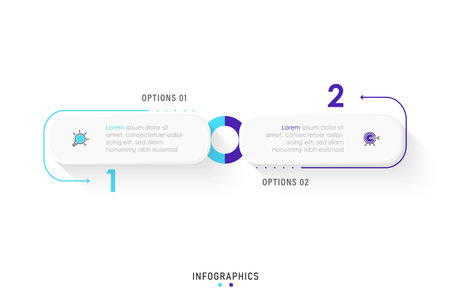 Vector Infographic label design template with icons and 2 options or steps. Can be used for process diagram, presentations, workflow layout, banner, flow chart, info graph.のイラスト素材