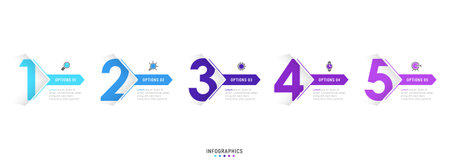 Vector Infographic label design template with icons and 5 options or steps. Can be used for process diagram, presentations, workflow layout, banner, flow chart, info graph.のイラスト素材