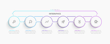 Vector Infographic label design template with icons and 6 options or steps. Can be used for process diagram, presentations, workflow layout, banner, flow chart, info graph.のイラスト素材