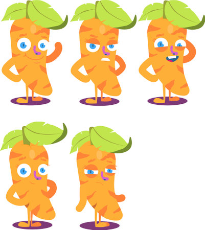 A cartoon carrot with various expressionsのイラスト素材