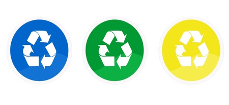 Recycle icons in colors blue, green and yellowの写真素材