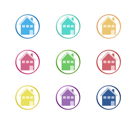 Nine colored houses icons for the webの写真素材