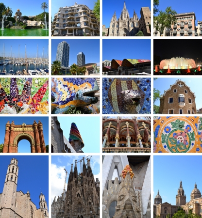 Collage of city of Barcelona in Spainのeditorial素材