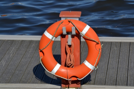 Life buoy in a harbor