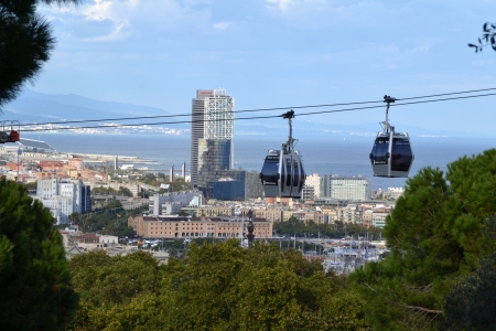 BARCELONA, SPAIN - SEPTEMBER 29  Teleferic of Montjuic in Barcelona, Spain on September 29, 2013  The cable car links the city of Barcelona to the top of the mountain of Montjuic のeditorial素材