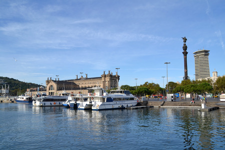 BARCELONA, SPAIN - OCTOBER 23  Port Vell in Barcelona, Spain on October 23, 2013  It is the old harbor of Barcelona with an area of sports boats, dock and a shopping areaのeditorial素材