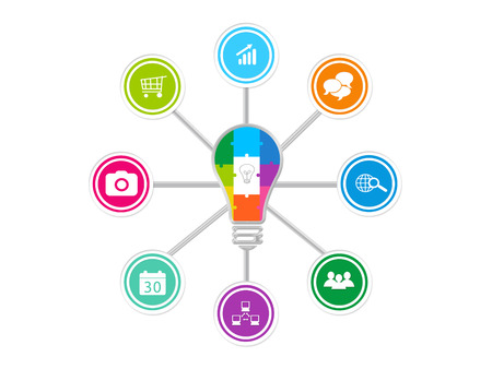 Abstract design with circles and bulb for web, marketing or presentationsの写真素材