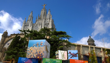 BARCELONA - SEPTEMBER 20, 2015: People at Tibidabo Amusement Park in Barcelona, Spain. Tibidabo Amusement Park is one of the oldest in the world, located at a hill with great views over the city of Barcelonaのeditorial素材