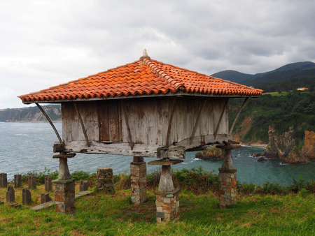View of a horreo, typical rural construction, in Cadavedo, Asturias - Spainの写真素材