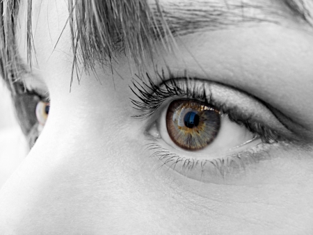 eyes of a young girl on a white backgroundの写真素材