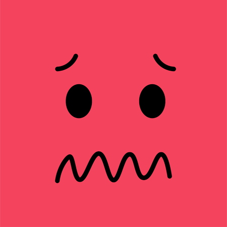 Confused funny emotion emoji face. Sad face on pink background. Simple emoticons pictograms. Vector illustration EPS 10.のイラスト素材