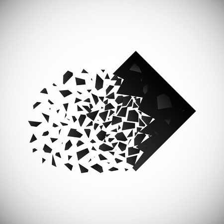 Vector of black square destruction shapes with debris isolated on vignette background.のイラスト素材