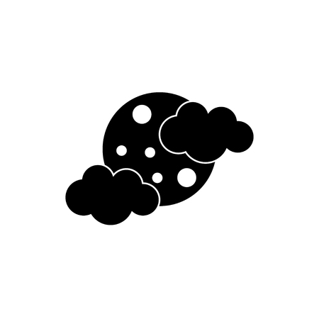 Modern weather icon. Moon with clouds silhouette. Flat vector illustration. Black symbol isolated on white background for print or web.のイラスト素材