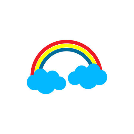 Rainbow with clouds silhouette weather icon. Flat vector illustration. Color symbols isolated on white background for print or web.のイラスト素材