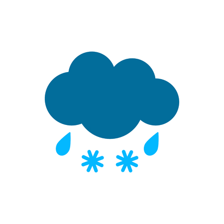 Cloud with rain and snow silhouette weather icon. Flat vector illustration. Blue symbols isolated on white background for print or web.のイラスト素材