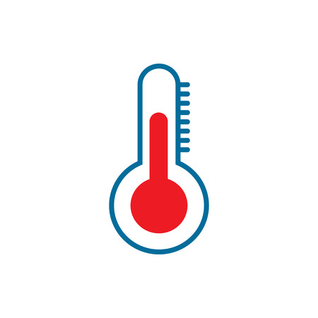 Thermometer silhouette weather icon. Flat vector illustration. Color symbol isolated on white background for print or web.のイラスト素材