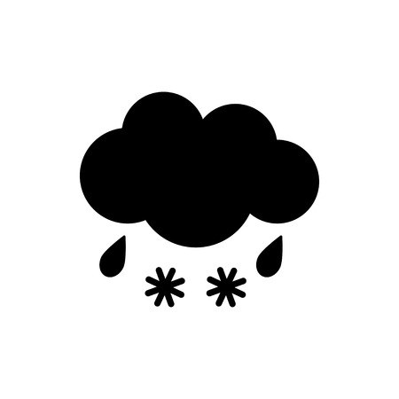 Cloud with rain and snow silhouette weather icon. Flat vector illustration. Black symbols isolated on white background for print or web.のイラスト素材