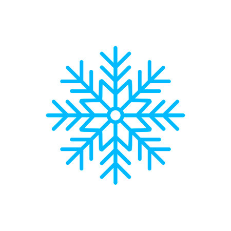 Snowflake silhouette weather icon. Flat vector illustration. Blue symbol isolated on white...