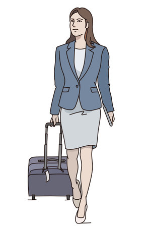 Business woman with a suitcase. Vector illustration of a young businesswoman.のイラスト素材