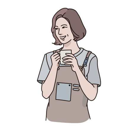 Illustration of a woman holding a cup of coffee in her handsのイラスト素材