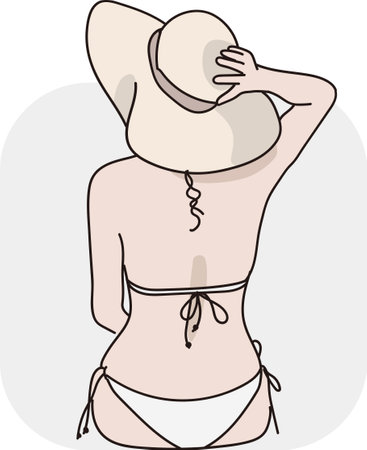 Illustration of a Woman Wearing a Straw Hat and Bikiniのイラスト素材