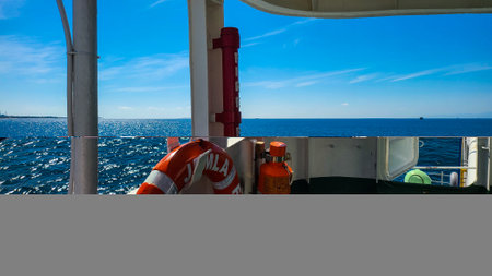 Ferry deck view with the vast blue seaの写真素材