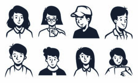 Vector users avatars and profile picture. Simple line minimalistic icons for website, application or presentation, Hand Drawn flat style, Character illustration.のイラスト素材