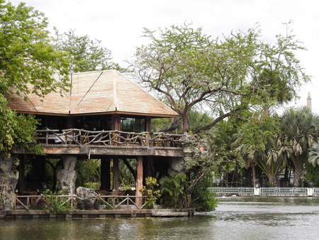 Place at waterfront with trees aroundの写真素材