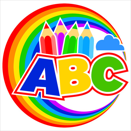 Vector children's drawing pencils and a rainbow.のイラスト素材