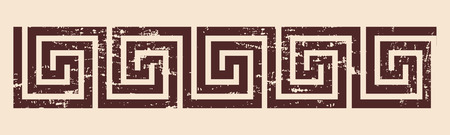 Greek style frame ornament with the effect of aging. Brown pattern on a beige background.のイラスト素材