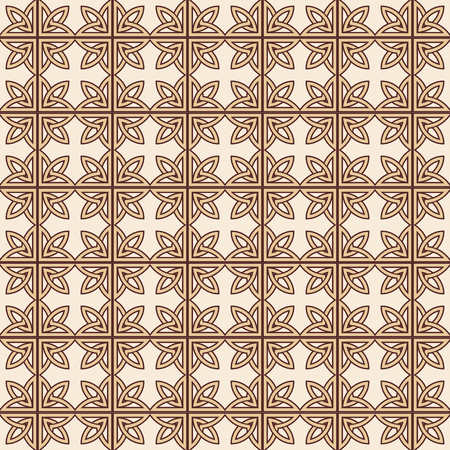 Celtic national ornamental background. Vector seamless drawing. Brown drawing on a beige background.のイラスト素材