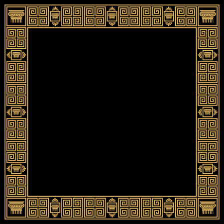 Set of seamless vintage Greek ornament. Golden pattern on a black background.のイラスト素材