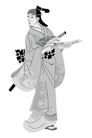 Japanese woman in national dress.のイラスト素材