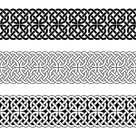 Celtic national seamless ornament interlaced tape. Black ornament isolated on white background.のイラスト素材