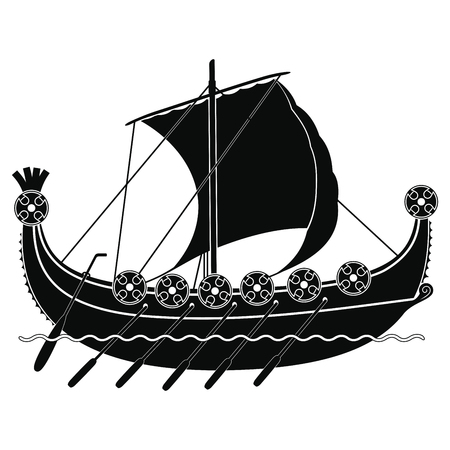 Viking ship with oars and shields.のイラスト素材