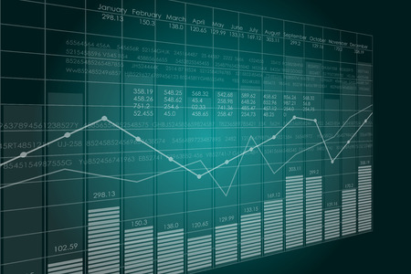 Vector business theme illustration. Background with graphs and figures. A digital panel with a distorted perspective.のイラスト素材