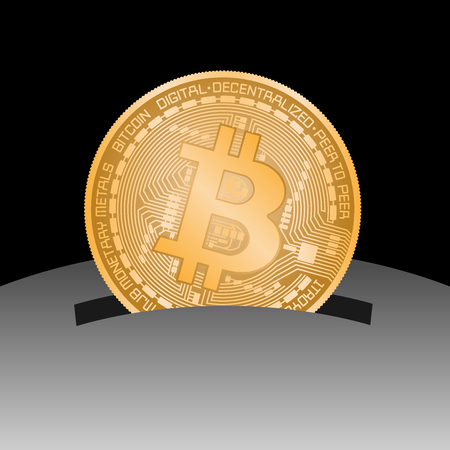 Coin Bitcoin falls into the piggy bank. Vector illustration on a business theme.のイラスト素材