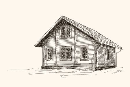 Wooden two-story house.のイラスト素材
