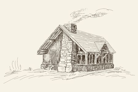 Wooden two-story house.のイラスト素材