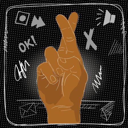 The human hand shows a gesture with crossed fingers.のイラスト素材