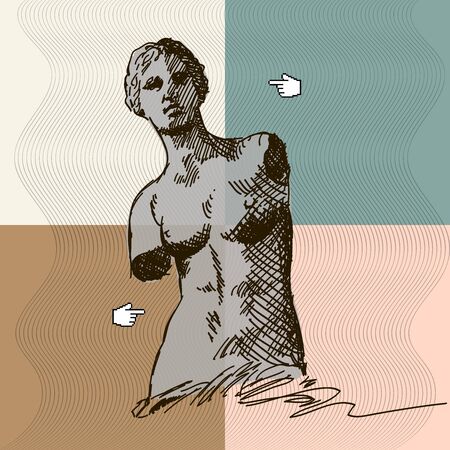 Statue of Venus de Milo on a creative modern background with a pointer.のイラスト素材