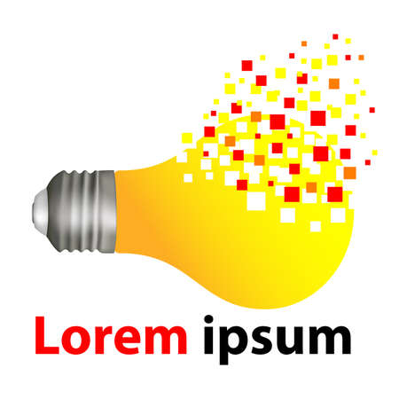 Vector yellow light bulb with a cap with mosaic elements isolated on white background.のイラスト素材