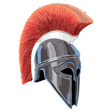 Helmet of the ancient Greek warrior hoplite isolated on white background.のイラスト素材