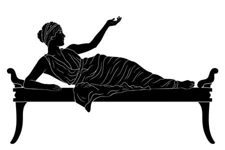 A young ancient Greek woman lies on the bed and gesturesisolated on white background.のイラスト素材