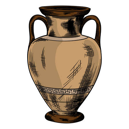 Ancient greek vase with national ornament meander isolated on white background.のイラスト素材